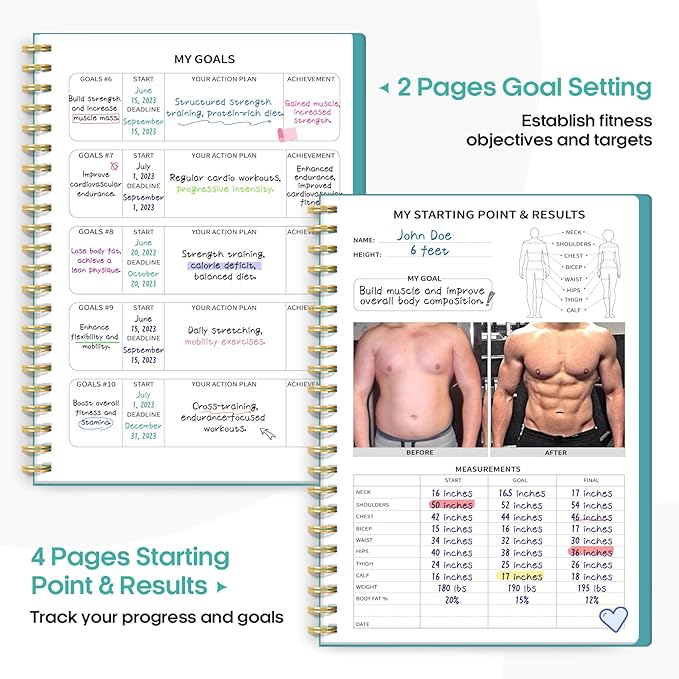 Fitness Workout Journal for Women & Men, A5(5.5" x 8.2") Workout Log Book Planner for Tracking, Progress, and Achieving Your Wellness Goals-Blue