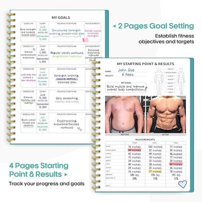 Fitness Workout Journal for Women & Men, A5(5.5" x 8.2") Workout Log Book Planner for Tracking, Progress, and Achieving Your Wellness Goals-Blue