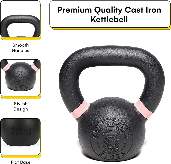 Kettlebell Kings Powder Coated Kettlebell Weights 5-90 LB | Workout Gym Equipment & Strength training sets for Women & Men | Durable Coating for Grip Strength, Rust Prevention