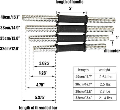 Threaded Dumbbell black Durable Rubber Handles/Adjustable Dumbbell Bar Handles 32/35/40cm(12.6/14.2/15.7Inch) - Fit 1 inch Standard Weight Plate Weightlifting Accessories - Sold in Pair