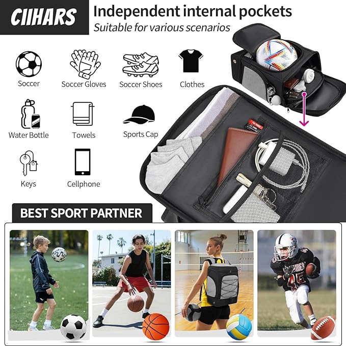 Soccer Backpack,Soccer Bag with Ball Holder, Includes Separate Cleat Shoe and Ball Compartment Sport Equipment Bags Fit Basketball Volleyball Football