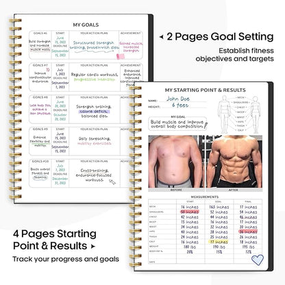 Fitness Workout Journal for Women & Men, A5(5.5" x 8.2") Workout Log Book Planner for Tracking, Progress, and Achieving Your Wellness Goals-Black