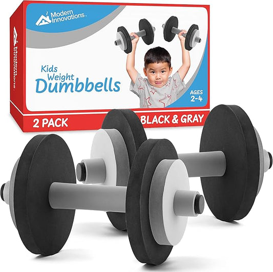 Modern Innovations Kids Weight Set (2 Pack) Toy Dumbbells, Baby Dumbbell Workout Weights, Fun Fitness and Exercise Equipment for Toddlers - Black & Gray…