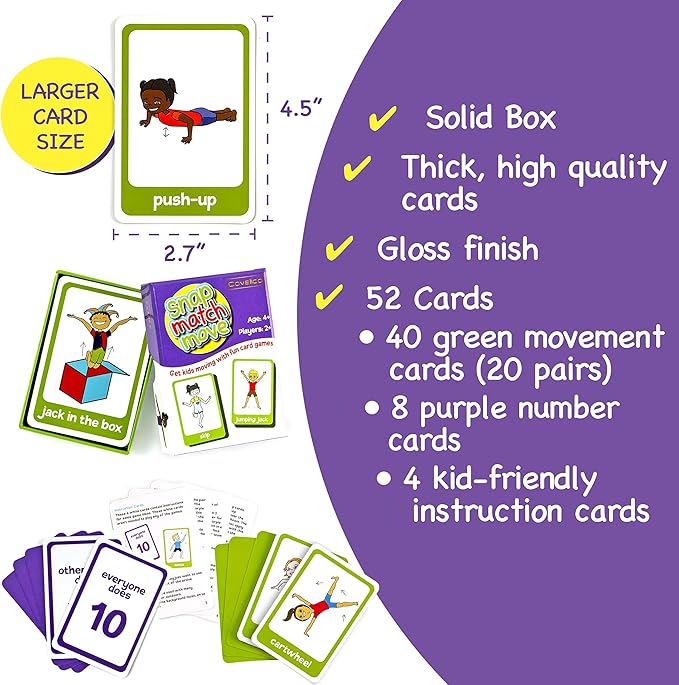 Exercise Cards for Kids - Kids Exercise Equipment for Indoors & Exercise Games for Kids, PE Teacher Supplies for Classroom Exercise & Recess Equipment, Kids Fitness Equipment, Adapted PE Equipment