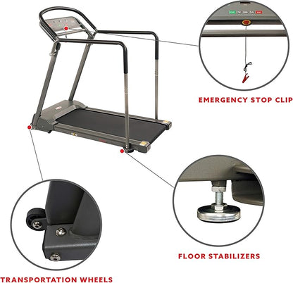 Sunny Health & Fitness Walking Treadmill with Low Wide Deck and Multi-Grip Handrails for Balance, 295 LB Max Weight - SF-T7857, Gray