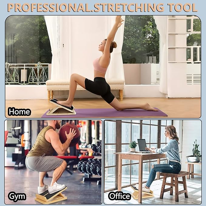 Portable Wooden Calf Stretcher Slant Board, Professional Incline Board for Calf Stretching Duty, Adjustable Wooden Stretch Wedge Board for Foot Ankle, Achilles, Knee and Calf Stretching Exercise