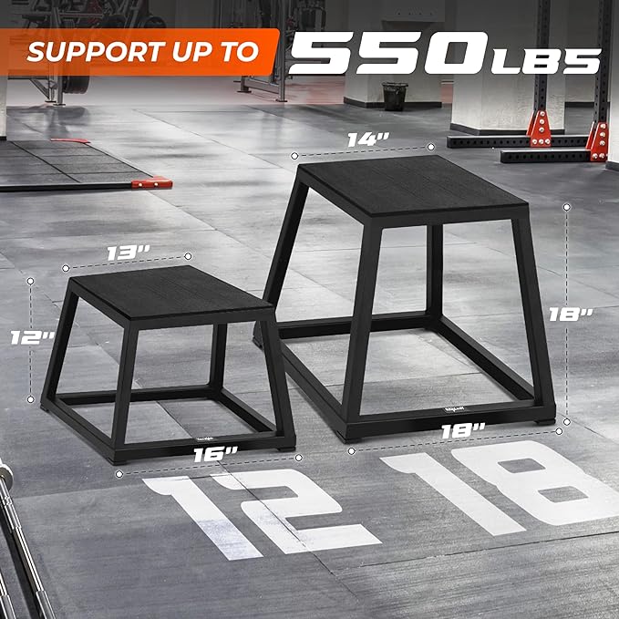 Yes4All Metal Plyometric Box with 550lbs Capacity, Pre-Assembled, Plyo Box Jump Platforms, Step Up Box for Workout Home Gym