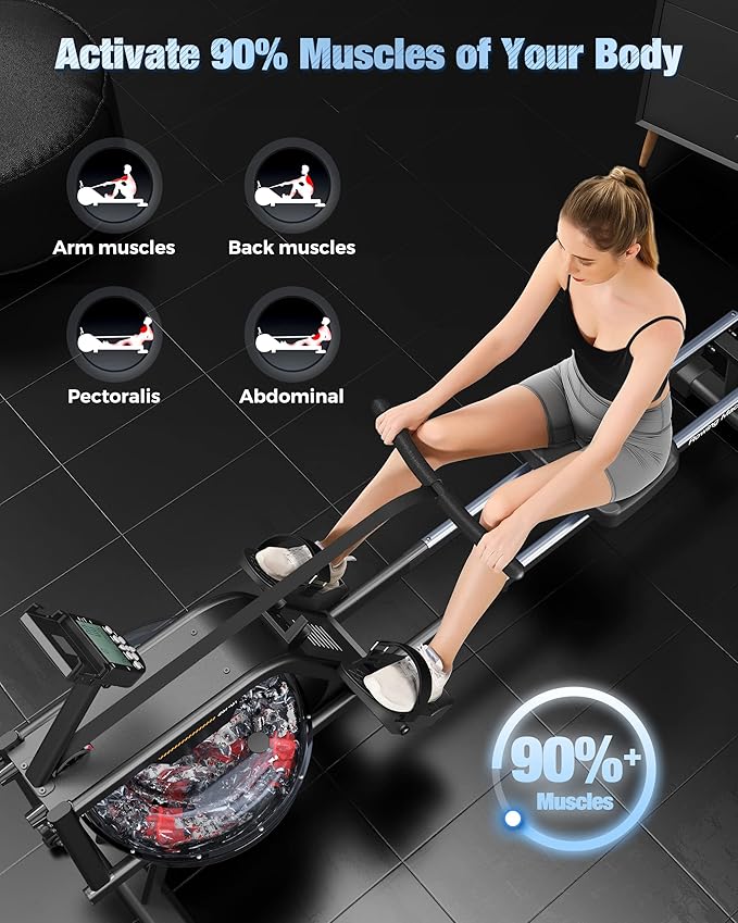 YOSUDA Magnetic/Water Rowing Machine 350 LB Weight Capacity - Foldable Rower for Home Use with Bluetooth, App Supported, Tablet Holder and Comfortable Seat Cushion