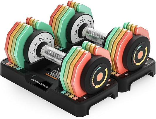 Adjustable Dumbbells Set 12.5LB/22.5LB Pair, 1-Sec Fast Adjustable 5 Weights by Turning Handle, Premium Comfort Non-slip Metal Dumbbells with Tray, Compact Size for Full Body Home Workout