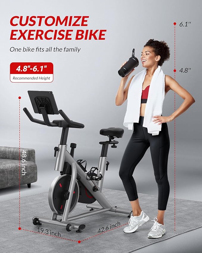 MERACH Exercise Bike, Brake Pad/Magnetic Stationary Bike with Exclusive App, Low Noise Indoor Cycling Bike with 270lbs Weight Capacity, Dumbbell Rack and Free Fitness Courses