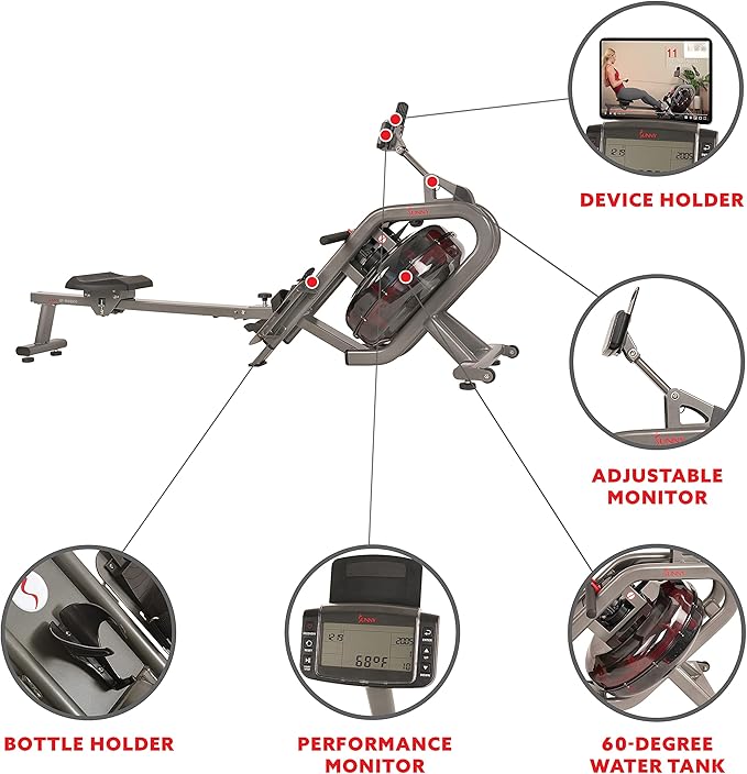 Sunny Health & Fitness Elite Water Rowing Machine