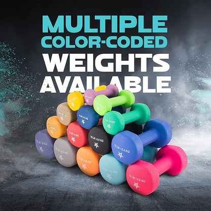 Yes4All Neoprene Coated Dumbbell Hand Weight Sets of 2 - Multiple Weight Options with 15 Colors, Anti-roll, Anti-Slip, Hexagon Shape