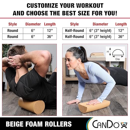 CanDo Beige PE Foam Rollers for Muscle Restoration, Massage Therapy, Sport Recovery and Physical Therapy 6" x 36" Round