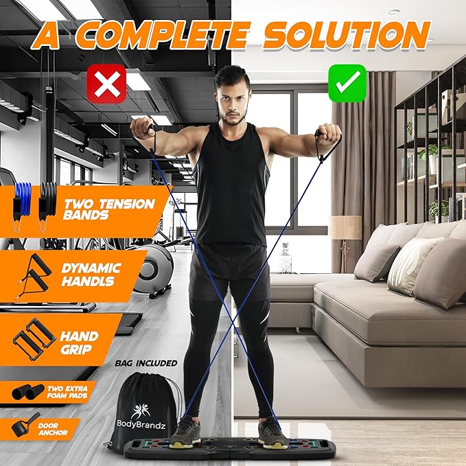 Push Up Board – Pushup Board Exercise Equipment with Resistance Bands, Pushup Handles – Fitness Equipment for Strength Training, Full-Body Workout – Foldable Push Up Board for Home, Gym