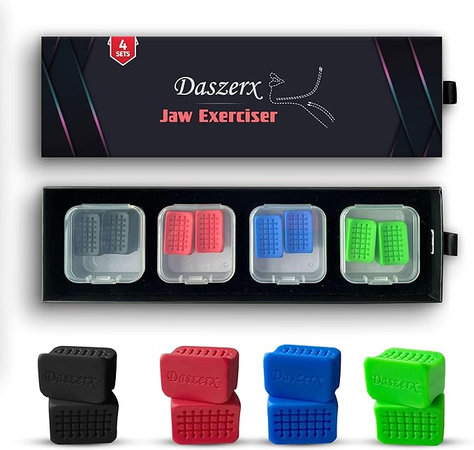 DASZERX® Sports Jaw Exerciser for Men & Women | 4 Resistance Levels Silicone Jawline Exerciser Tablets | Jaw Enhancer - Jaw, Face, and Neck Exerciser, Helps Reduce Stress and Cravings