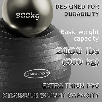 Anti-Burst and Slip Resistant Exercise Ball Yoga Ball Fitness Ball Birthing Ball with Quick Pump, 2,000-Pound Capacity, Multiple Colors and Sizes