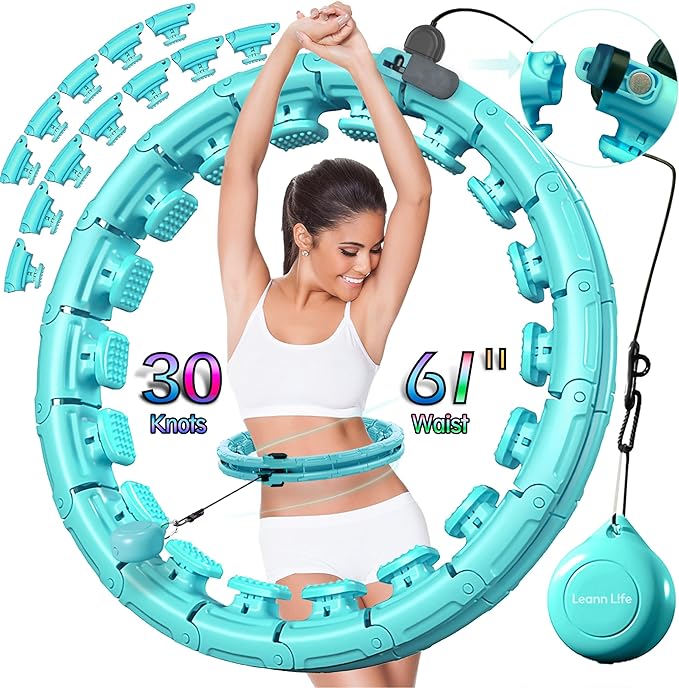 Leann L!fe-U1 30 Knots Waist 19"-61", Magnetic Lock Smart Weighted Hula Hoop for Kids & Adults Weight Loss, Infinity Hoop Plus Size, Children Adult Home Outdoors, Fitness Exercise, Abdominal Toner