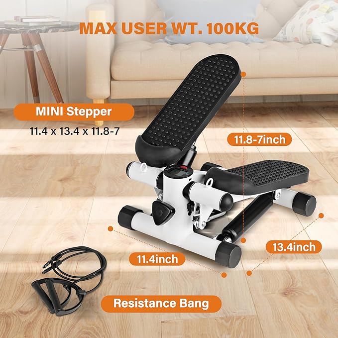 HealSmart Mini Stepper with Resistance Bands, Stair Steppers for Exercise at Home Workout Equipment Adjustable Heigh Machine Stepper for Home Full Body