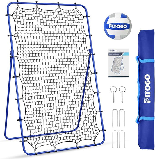 Volleyball Rebounder Net, 4×7FT Bounce Back Practice Net with 5 Adjustable Angles, Indoor Outdoor Easy-Set Up Training Equipment for Improving Spiking Skills, Carrying Bag & PU Volleyball