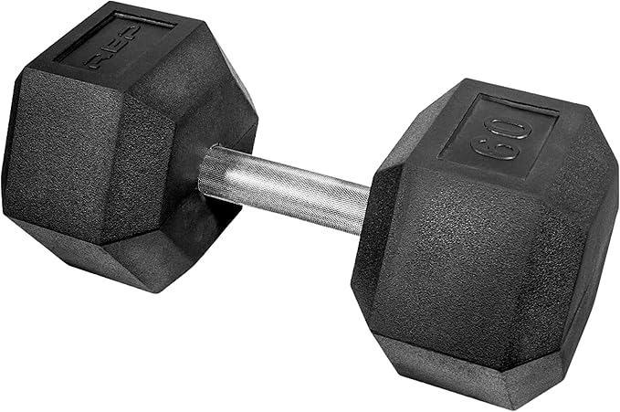 Rep Fitness Rubber Hex Dumbbell(s) - Singles (55LB +) and Pairs (5LB - 50LB) - Low Odor, Fully Knurled Handle