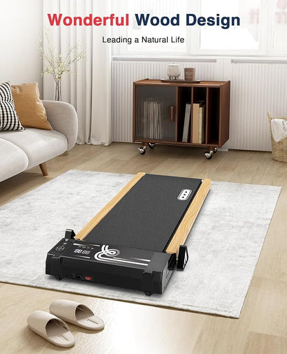 Redliro Walking Pad with Incline Wood - Under Desk Treadmills for Home - Portable Walking Pad Treadmill for Office, Max 265lb Weight Capacity Jogging Machine with Remote Control & LED Monitor.