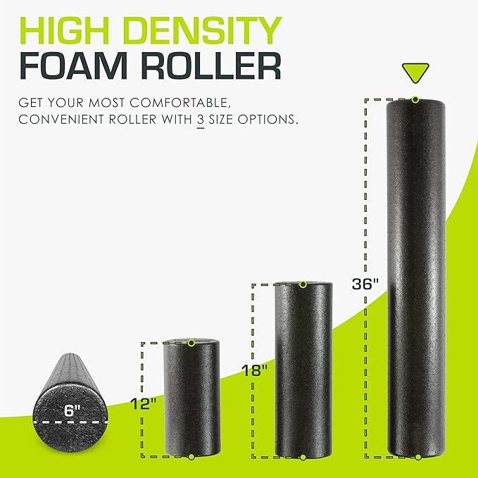 ProsourceFit High Density Foam Rollers 12 - Inches long, Firm Full Body Athletic Massage Tool for Back Stretching, Yoga, Pilates, Post Workout Muscle Recuperation, Black