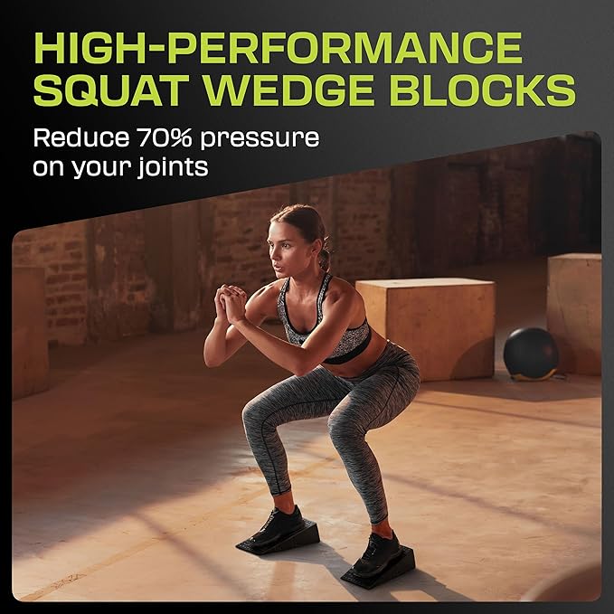 Squat Wedge Block Pair, Squat Ramp, Calf Raise Block, Anti-Slip Slant Board for Squats, ATG Equipment to Boost Workout, 17° Incline, 3.5x5.9x12.2, Backpack Included