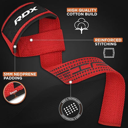 RDX Lifting Wrist Straps for Weightlifting, 5MM Neoprene Padded Anti Slip 60CM Hand Bar Support Grips, Strength Training Equipment Heavy Duty Workout Bodybuilding Powerlifting Gym Fitness, Men Women