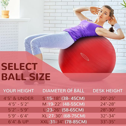 Anti-Burst and Slip Resistant Exercise Ball Yoga Ball Fitness Ball Birthing Ball with Quick Pump, 2,000-Pound Capacity, Multiple Colors and Sizes