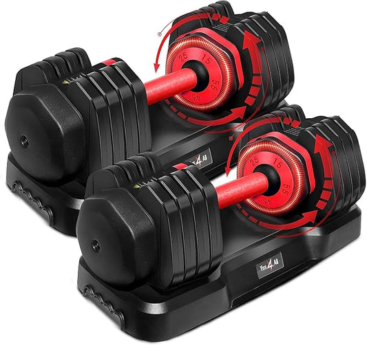 Yes4All 25/55LB Adjustable Dumbbells Pair/Single, 5-in-1 Dumbbells Adjustable Weights with Anti-Slip Handle & Sturdy Prolocks