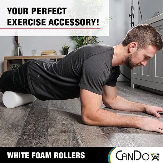 CanDo 30-2103 White PE Foam Roller, Round, 4" Diameter, 12" Length