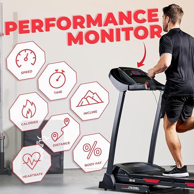 Sunny Health & Fitness Premium Folding Incline Treadmill with Pulse Sensors, One-Touch Speed Buttons, Shock Absorption, Optional Bluetooth with Exclusive SunnyFit App