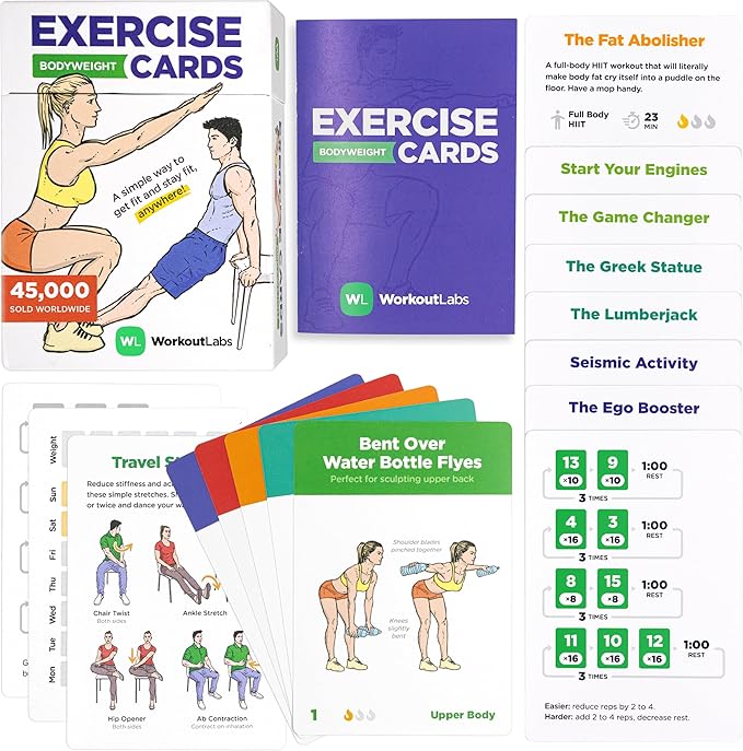 Exercise Cards: Bodyweight – Premium Home & Gym Workout Flash Cards Deck for Women and Men with 60 Exercises and 12 No Equipment Routines · Waterproof Plastic Fitness Flashcards