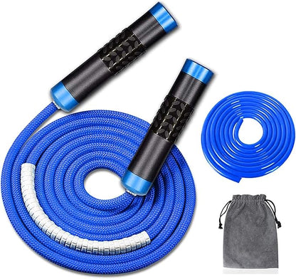 Redify Weighted Jump Rope for Workout Fitness(1LB), Tangle-Free Ball Bearing Rapid Speed Skipping Rope for MMA Boxing Weight-loss,Aluminum Handle Adjustable Length 9MM Fabric Cotton+9MM Solid PVC Rope