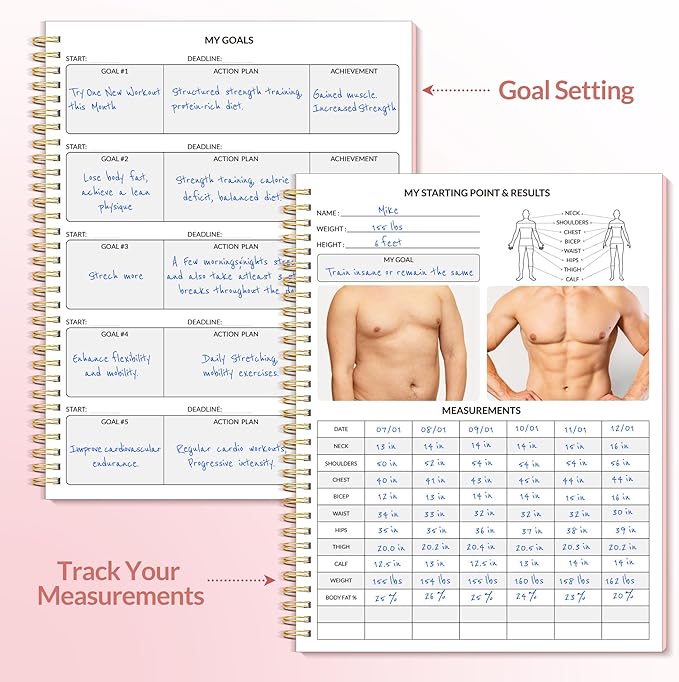 Fitness Journal Workout Planner for Men & Women, A4(8.5" x 11") Workout Journal Log Book Planner for Track Gym Essentials, Home Workouts, Track Progress, Achieve Goals, Pink