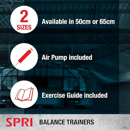 SPRI Balance Trainer Dome Shape Half-Exercise Ball with Non-Skid Base – Pro (65cm) or Sport (50cm) for Balance Training, Strength Building, Toning, and Improved Flexibility