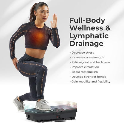 Sunny Health & Fitness Vibration Plate Exercise Machine, Full Body Vibrate Platform for Lymphatic Drainage with Multiple Speeds and Modes, Vibrating Plate Machine for Tension Relief & Weight Loss