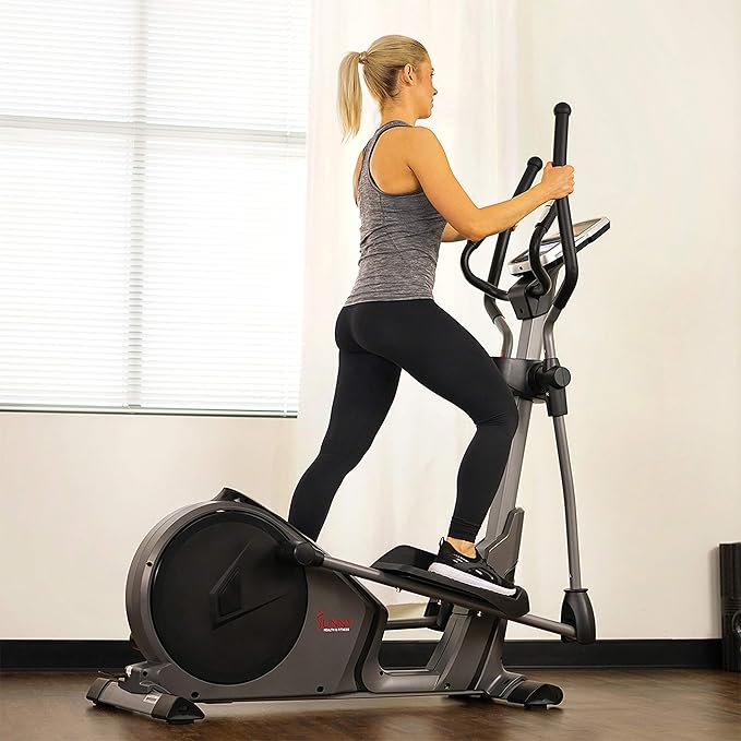 Sunny Health & Fitness Programmable 16 Electro-Magnetic Elliptical Cross Trainer Exercise Machine, Full-Body Cardio Equipment w/ 24 Pre-Built Workouts, 330LB Capacity,Optional Bluetooth w/SunnyFit App