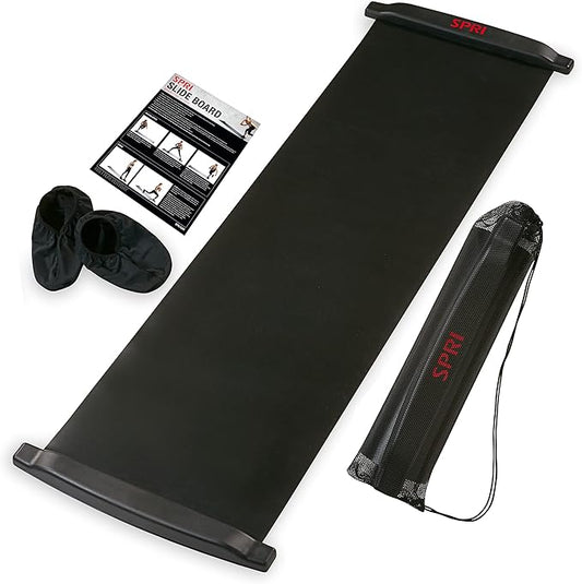 SPRI Slide Board (71" L x 20" W) with End Stops, Sliding Booties, Mesh Carrying Bag and Exercise Guide for Low Impact Balance Training (Skating, Hockey)