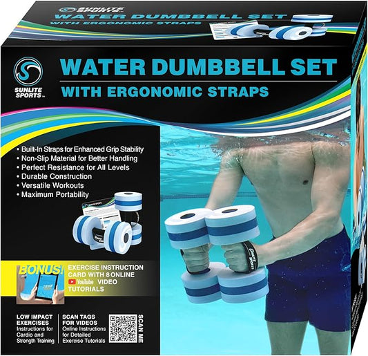 Sunlite Sports Water Weights Pool Exercise Dumbbells, Water Aerobic Equipment, High-Density EVA-Foam Dumbbell with Handle Strip, Aqua Therapy, Pool Fitness, Water Exercise, Set of 2