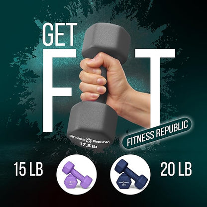 Neoprene Workout Dumbbell Set - Non Slip, Anti Roll Exercise & Fitness Dumbbells Combo - Hex Shaped Hand weights for Men & Women - Ideal for Home Gyms training