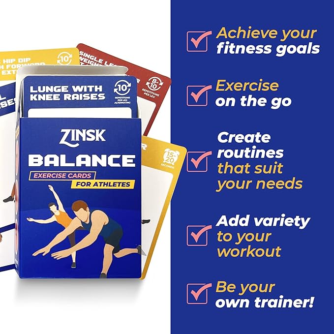 Balance Exercise Cards for Athletes – Workout Cards for Core and Standing Balance – Balance Trainer Fitness Deck for Full-body Balance Exercises for Gym & Home Workout - Fitness Exercise Cards