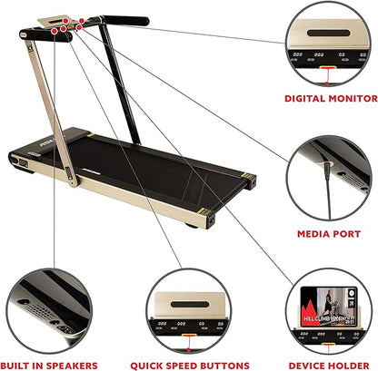 Sunny Health & Fitness ASUNA Slim Flat Folding Treadmill, Motorized with Low Profile, Speakers & Space Saving - 8730