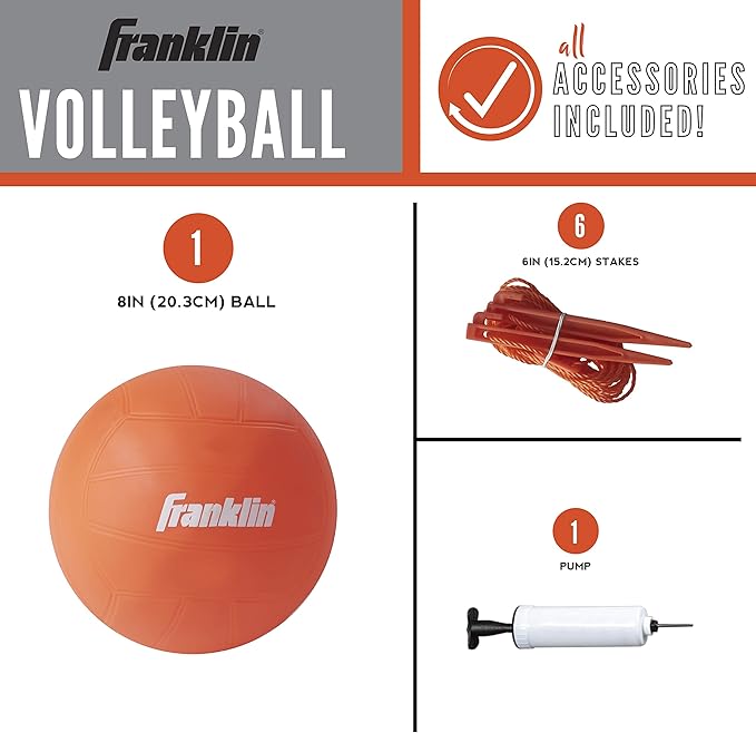 Franklin Sports Outdoor Volleyball Net Sets - Beach + Backyard Portable Volleyball Net with Poles - Complete Outdoor Volleyball Sets with Net + Volleyball Included