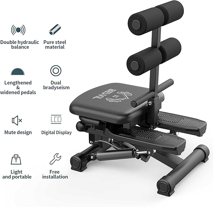 Steppers for Exercise at home, Stair Stepper with Resistance Bands,Ab Crunch Machine for Stomach Workout,Djustable Situp,330lbs Loading Capacity,2-in-1 Fitness Equipment