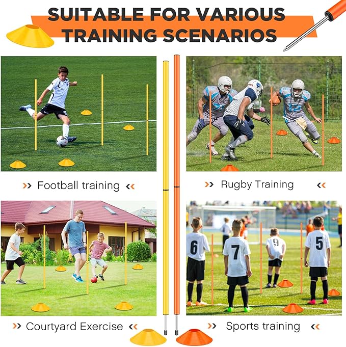 Jenaai 36 Pcs Agility Training Equipment Include 16 Agility Training Poles 5ft and 20 Agility Soccer Cones Forza Agility Training Set for Soccer Sports Agility Speed Training