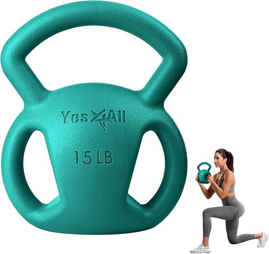 Yes4All Kettlebell 10&15lb Weight with Wide Multigrip Handle for Dumbbell Weights Exercises, Full Body Workout Equipment