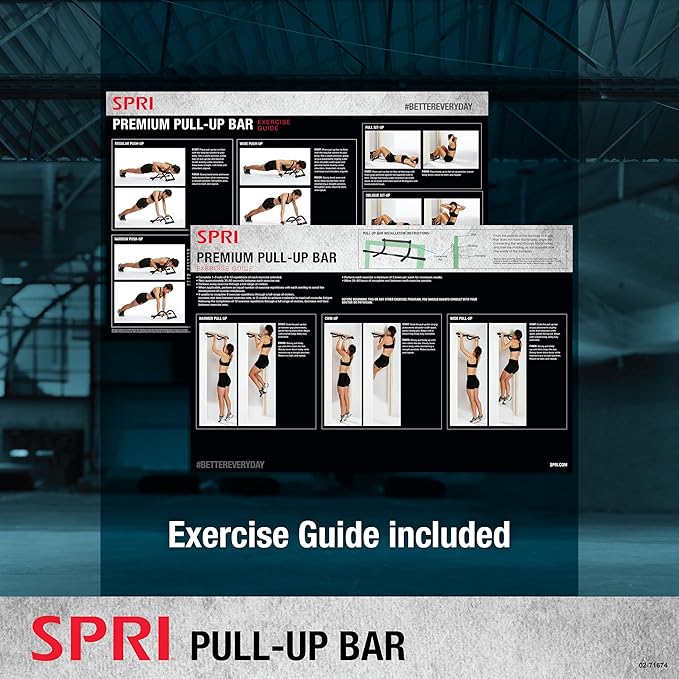 SPRI Pull Up Bar - 8-Grip and 12-Grip Door Frame Mounting Pull-Up Bar for Versatile Workouts - Rugged Steel Frame with Foam Handles - Supports 300 Pounds - Fits Door Frames Up to 32 in. Wide – Black