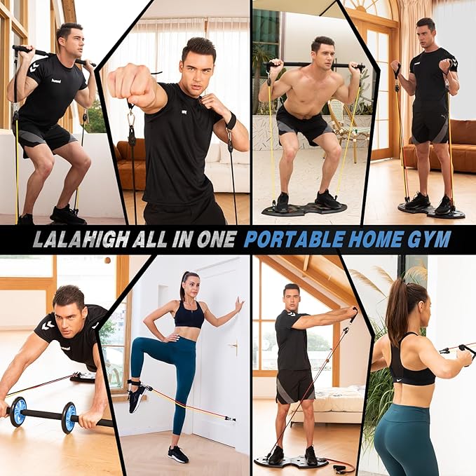 LALAHIGH Portable Home Gym System for Men and Women:Push Up Board, Pilates Bar & 20 Fitness Accessories with Resistance Bands and Ab Roller Wheel-Professional Strength Training Exercise