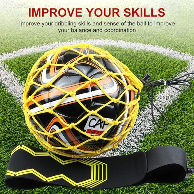 MOFUCA Handle Solo Soccer Kick Trainer, Waist Belt Soccer Kick Throw Trainer Juggling Net Soccer Training Equipment for Kids Adults Training (as Shown)